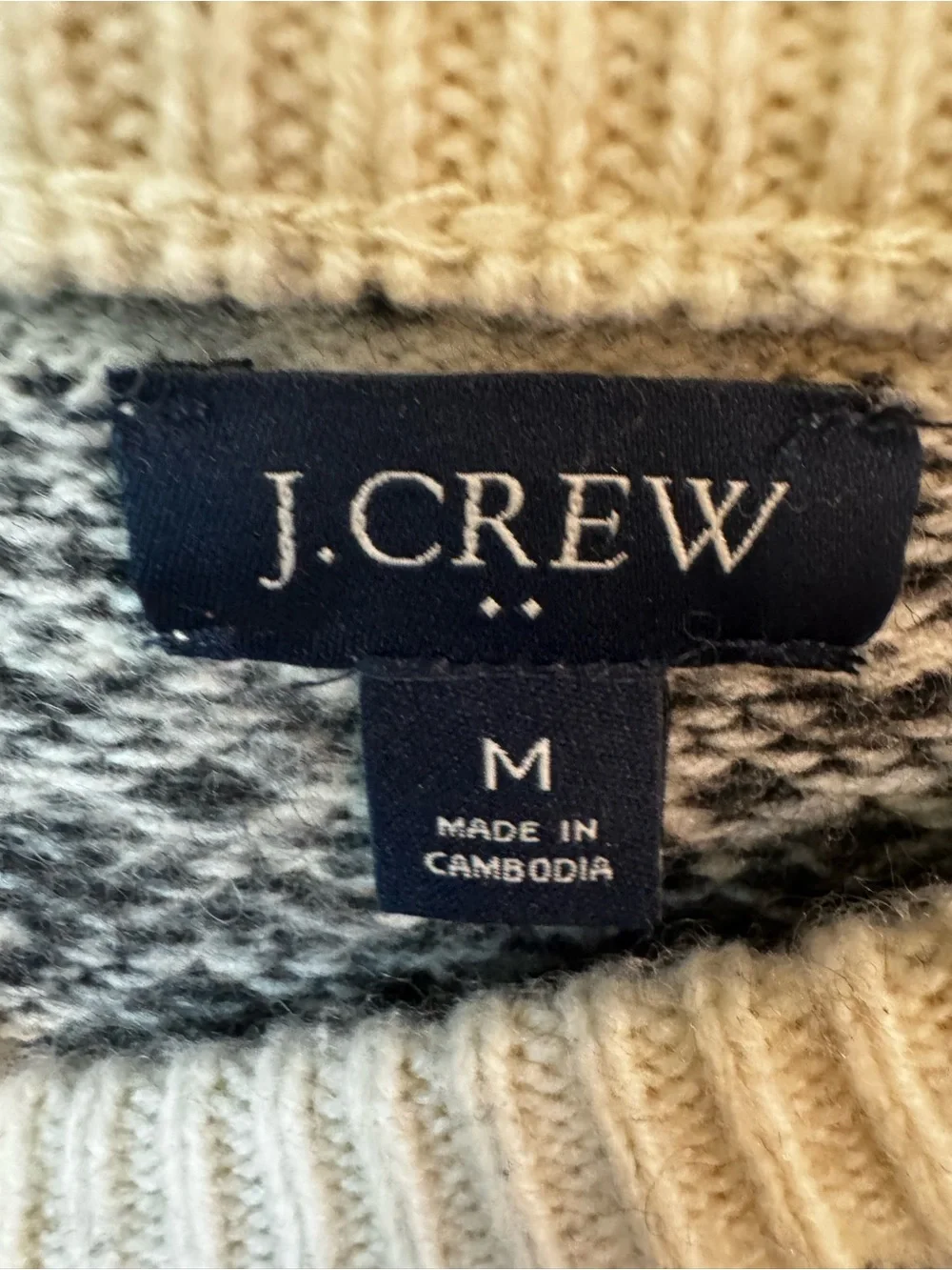 J. Crew Black & Cream Fair Isle Crewneck Sweater Sz M